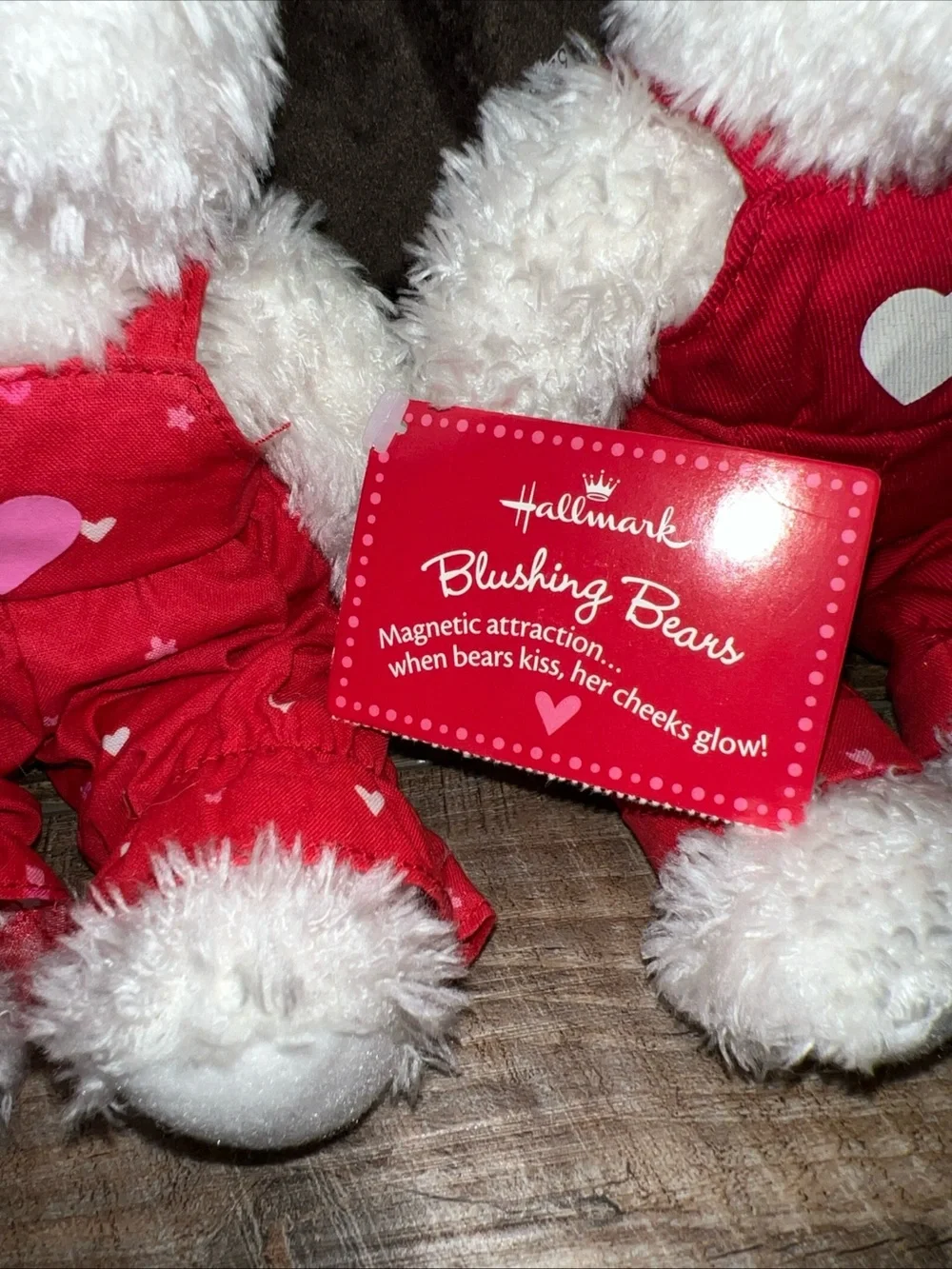 Retro Hallmark White Plush Kissing Bears in Red Outfits